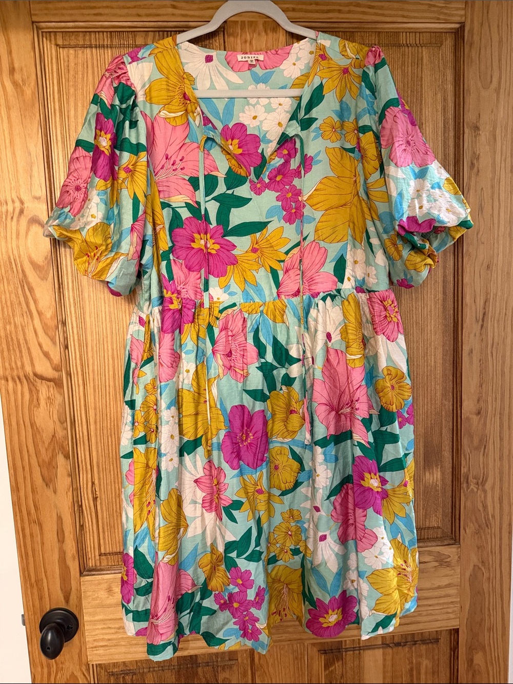 JODIFL Teal Dress with Pink & Yellow Floral Print